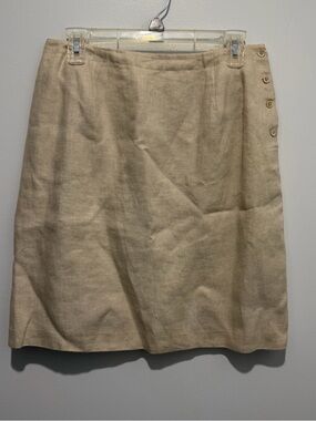 Talbots Petite 100% Irish Linen 4 Side Button Skirt Women’s 12P